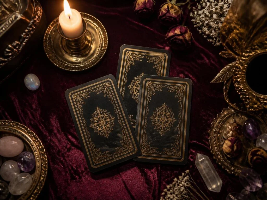 Tarot cards arranged on a consultation table